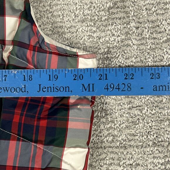 Lands End Vest Womens Medium Plaid Down Filled Puffer Red Full Zip Blue Holiday - Picture 8 of 9